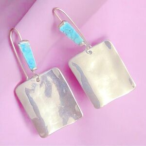 Silver-Tone Square Turquoise Earrings